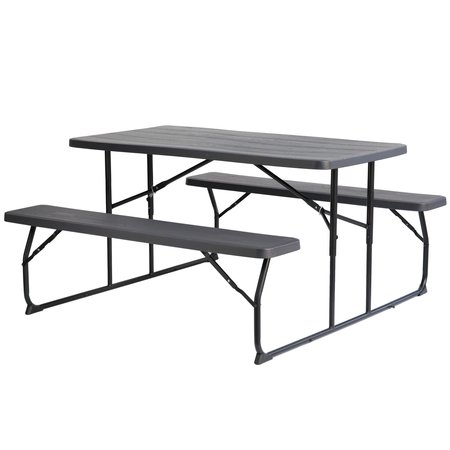 GARDENISED Gray Outdoor Foldable Woodgrain Portable Picnic Table Set QI003910GY